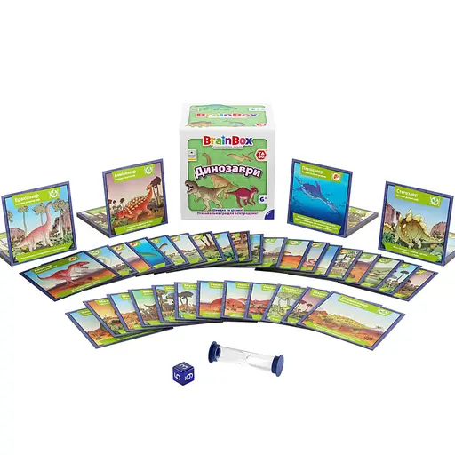 Карткова гра Brainbox "Динозаври" Yago BZZBRDI02UA 55 карток 1 гральний кубик - фото 5