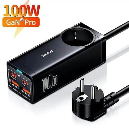 Зарядний пристрій Baseus GaN3 Pro Desktop Powerstrip AC+2U+2C 100 W PSZM000401 чорний - фото 2