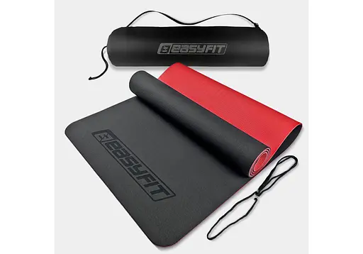 Коврик для йоги и фитнеса EasyFit TPE+TC 6 мм двухслойный + Чехол черный с красным (EF-1924s-BR) - фото 1