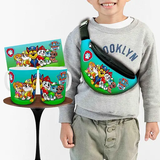 Набір: дитяча сумка-бананка+кружка Щенячий патруль 32х15см, бананка для хлопчика через плече на подарунок (01012)