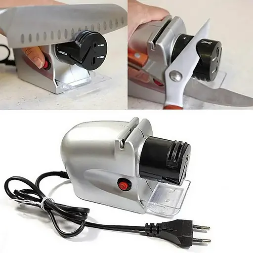 Електрична точилка для заточування ножів та ножиць ELECTRIC SHARPENER Silver, Kitchen Master Сірий 86963 - фото 3