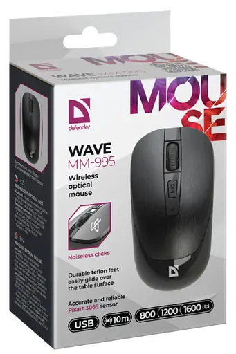 Мышка Defender Wave MM-995 Silent Wireless Black (52995) - фото 5