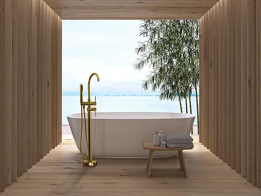 Смеситель для ванны Rea Ortis L.gold золотой напольный REA-B7430 Золотой - фото 4