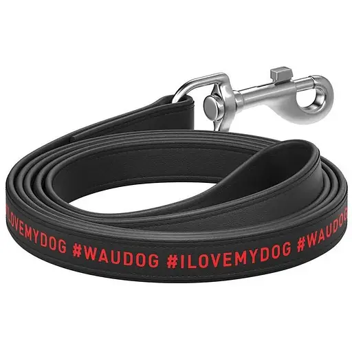 Повідець для собак Waudog Design шкіряний малюнок "Я люблю свою собаку", L-XXL чорний