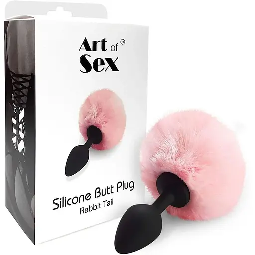 Силіконова анальна пробка М Art of Sex Silicone Bunny Tails Butt plug Pink діаметр 3.5 см - фото 3