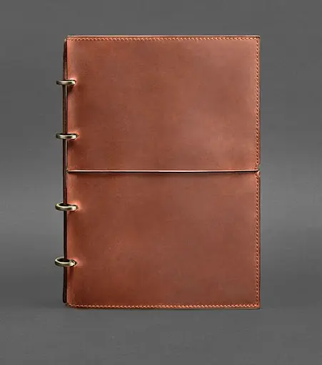 Шкіряний блокнот на кільцях (софт-бук А4, А5) 9.0 в м'якій світло-коричневій обкладинці - фото 1