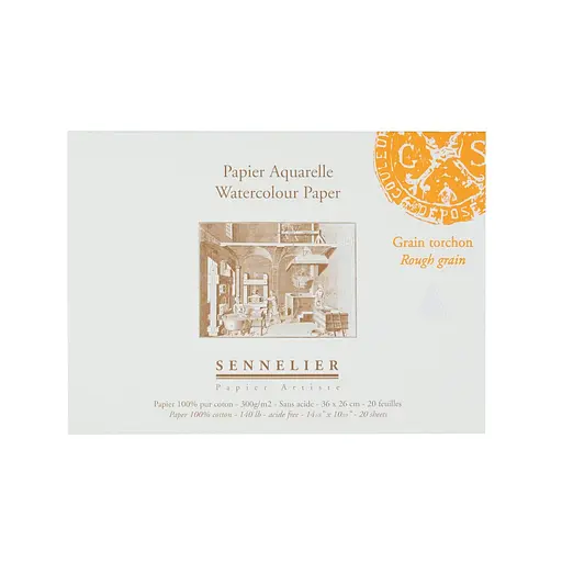 Склейка для акварели Sennelier, 20 листов, крупное зерно, 300 г/м, 36x26 см