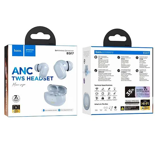 Наушники Hoco Praise true wireless ANC noise cancelling BT headset EQ17 BT5.4, 40/400mAh, 7h - фото 2