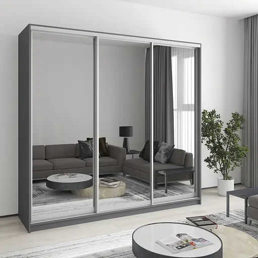 Шафа-купе тридверна MebelStar Стандарт AL 3 Дзеркала 220x60x210 см Антрацит (MBS-2984)