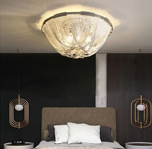 Стельова хромована люстра з переплетеними ланцюжками Line.F Діаметр 40см - фото 9