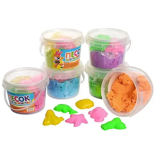 Кинетический песок с формочками 6 цветов, 300г. MK 0465