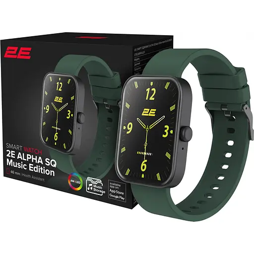 Смарт-годинник 2E Alpha SQ Music Edition 46mm Black-Green (2E-CWW40BKGN) - фото 9