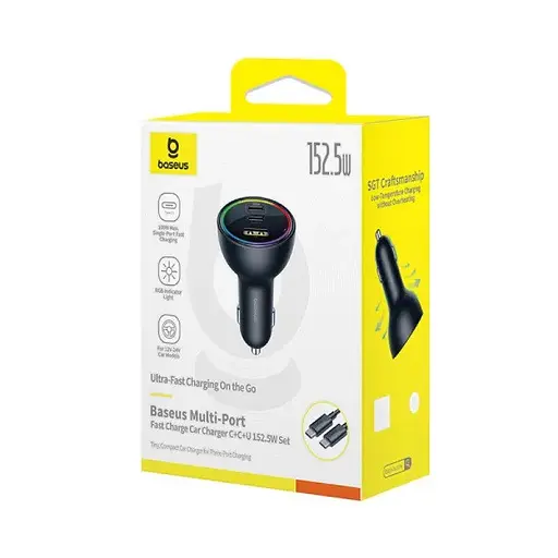 Автомобильный зарядный адаптер Baseus 152.5 W BSCC-ZX-CCL 2C+U с черным кабелем - фото 10