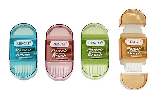 Стругалка Rencai, пластиковая, с контейнером, ластиком и щеточкой, 24 шт.