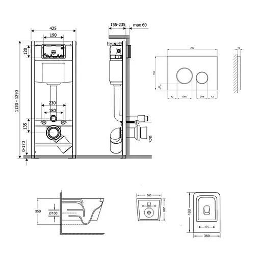 Подвесной унитаз Qtap Crow Ultra Quiet + инсталляция Qtap Nest 4 в 1 (круглая клавиша Chrome), Белый - фото 2