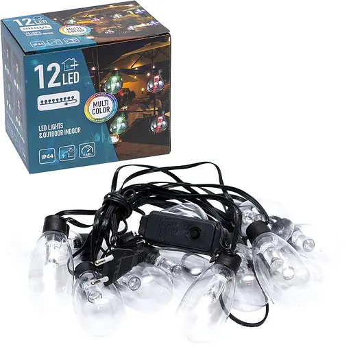 Гірлянда електрична Ретро лампочка, RJ-17, 12 шт., мультикольор, подовжена, 4 метри