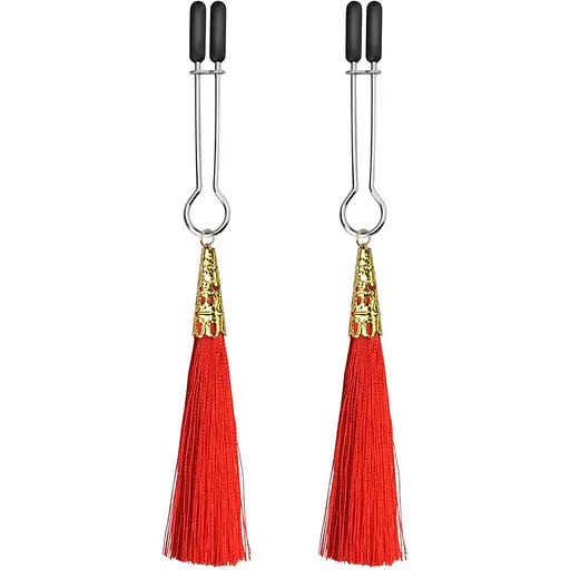 Затискачі для сосків з пензликами Lovetoy Glamor Tassel Nipple Clamp 14 см червоний