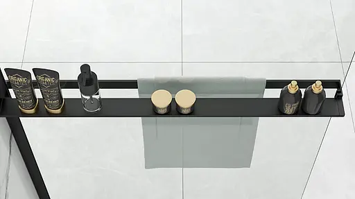 Душова стінка Rea Aero 80 black з полицею Evo REA-K7580 + HOM-00652, прозорий, чорний матовий - фото 6