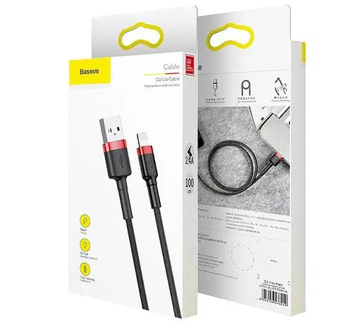 Кабель Baseus cafule Cable USB For lightning 2.4A 1 м Червоний + Чорний - фото 2