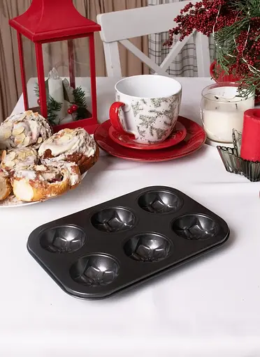 Форма для выпечки кексов и маффинов на 6 ячеек с антипригарным покрытием "Цветы №2" 26.5х18.5х2.8 см, A-plus Черный 85660 - фото 4