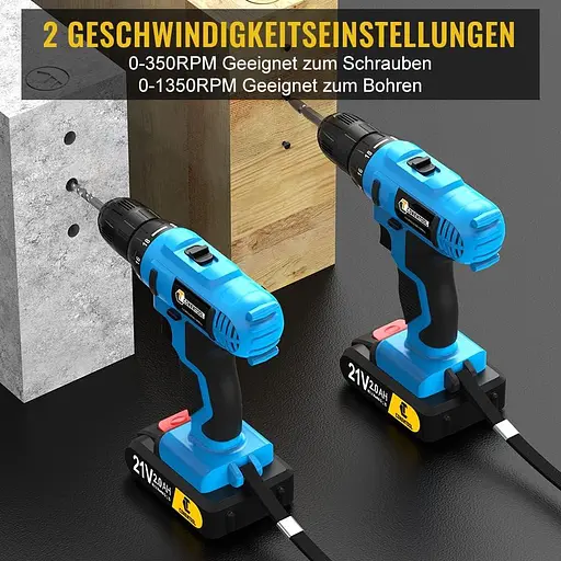 Набір акумуляторних шуруповертів Conentool 21 В, акумуляторна дриль з 2 батареями 2000 мАг, максимальний ударний дриль 42 Нм - фото 3