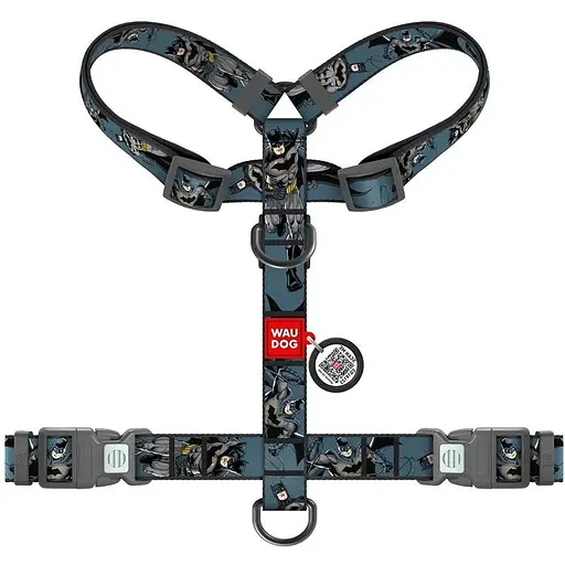 Шлейка для собак Waudog Nylon анатомическая H-образная с QR-паспортом, рисунок "Тень Бэтмена", пластиковый фастекс, L - фото 2