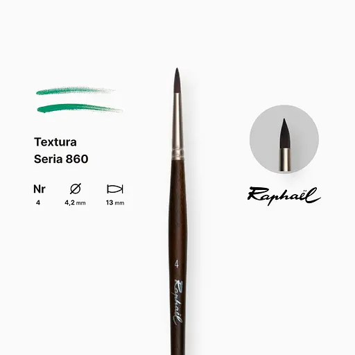 Кисть синтетика круглая Raphael Textura, №4, профессиональная, длинная ручка - фото 2