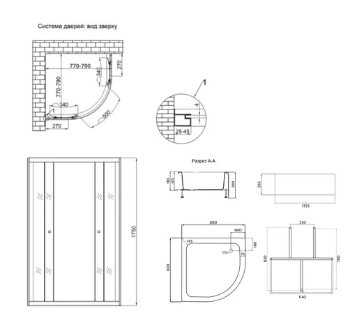 Набор Lidz Душевая кабина Latwa SC80x80.SAT.MID.GR полукруглая, стекло тонированное 4 мм + Душевой поддон Kapielka ST80x80x26, с панелью - фото 14