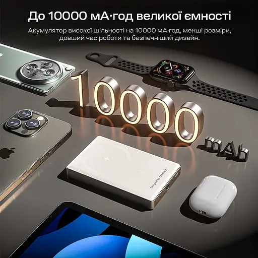 Повербанк 10000mAh Choetech B739 Silver QC3.0 PD3.0 бездротова магнітна зарядка (43-00152) - фото 10