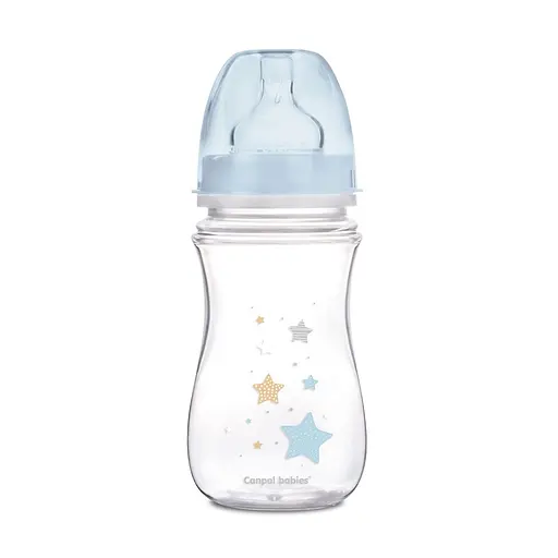 Пляшка з широким отвором антиколікова "Newborn baby" 240 мл Сині зірки - фото 1