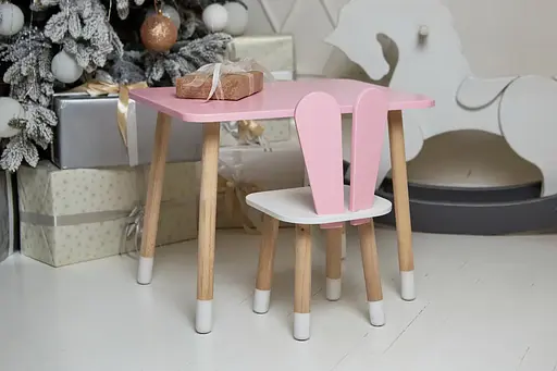 Дитячий прямокутний столик (Рожевий) та стільчик Зайчик (Рожевий з білим) - фото 9