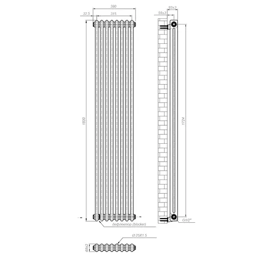 Вертикальний радіатор Navin Calidum 2-8 380x1800, anticor, білий 10-012033-4880, Білий - фото 7