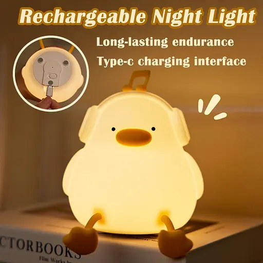 Crtivetoys Enjoy Duck Night Light для спальні, силіконова настільна лампа для дитячої кімнати з регульованою яскравістю, світлодіо - фото 3