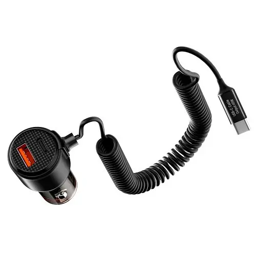 Автомобільний зарядний пристрій XO CC59 car charging built in Type-C with cable (Type-C to Type-C 110W) Чорний - фото 1