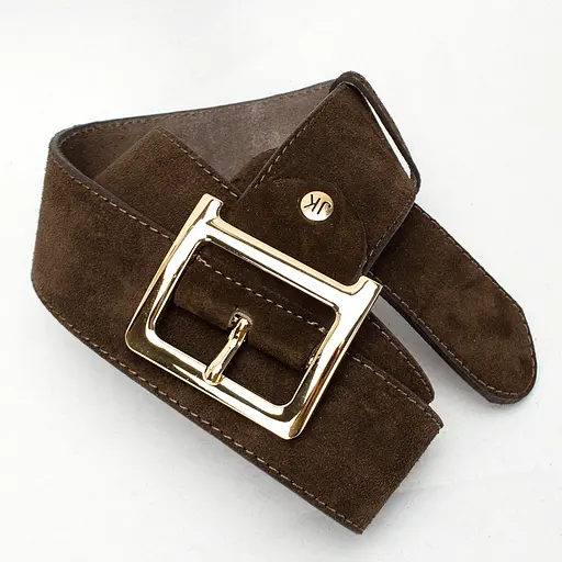 Ремень женский широкий замшевый JK-5017 коричневый с золотистой пряжкой (120 см) - фото 3