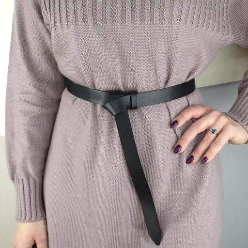 Ремінь жіночий шкіряний-вузол без пряжки чорний SF-258 (125 см) - фото 3