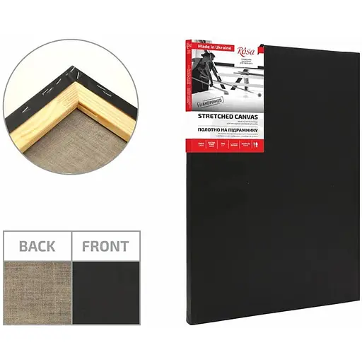 Подрамник Rosa 40×40 см модуль №0 мелкое зерно Черный грунт лен