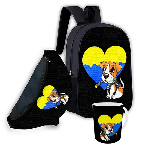 Набор детский Пес Патрон рюкзак 36х27см сумка-бананка, кружка с принтом для мальчика (01571)