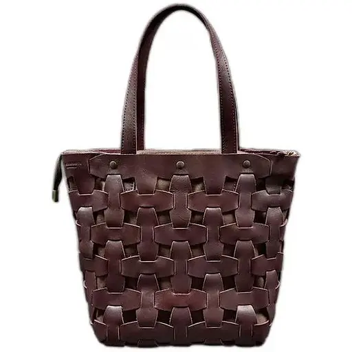 Шкіряна плетена жіноча сумка Пазл L бордова краст - фото 1