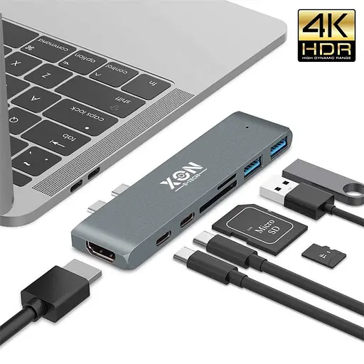 USB-хаб XON SmartHub Pro 7 в 1 (HDMI, SD/TF, 2xType-C, 2xUSB3.0) Сірий (UHCCP074300G 5191) - фото 2