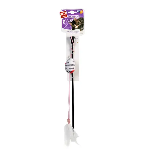 Іграшка для котів Дражнилка на стеку з мишкою зі звуковим ефектом GiGwi Teaser, перо, пластик, текстиль, 51 см - фото 2