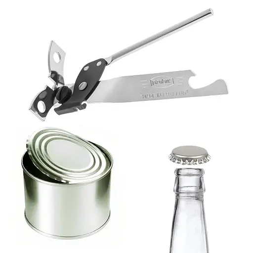 Нож консервный + открывачка открывалка открывашка из нержавеющей стали 17 см, A-plus Серебристый 84627 - фото 2