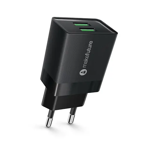 Зарядное устройство сетевое MakeFuture 12W 2USB 2.4A Auto-ID Black