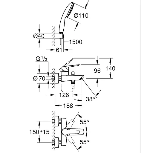 Смеситель для ванны Grohe Eurosmart 25276003 Хром - фото 2