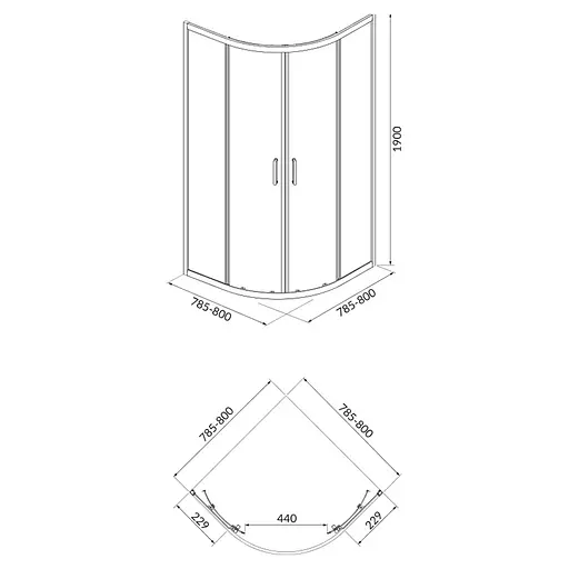 Душевая кабина Cersanit Brasco 80x80 см полукруглая раздвижная прозрачное стекло без поддона хром S168-001, прозрачный, хром - фото 2