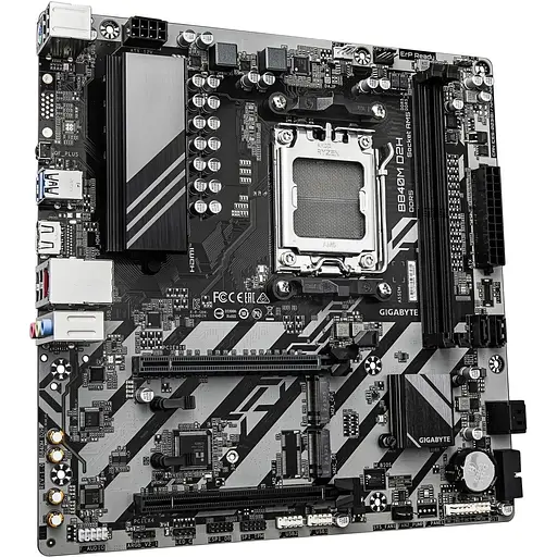 Материнская плата Gigabyte AM5 B840M D2H, B840, 2xDDR5, Int.Video (CPU), 4xSATA3, 2xM.2, 1xPCI-E 4.0x16, 1xPCI-E 3.0x16, Realtek 7.1, Realtek 7.1, Real. 8xUSB 2.0, HDMI, MicroATX - фото 3