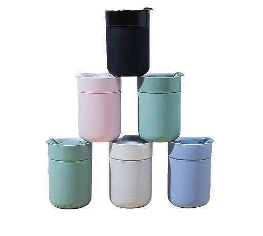 Кавові чашки 295 мл з кришками OldBro Cute Travel Mugs з захисним силіконовим чохлом Olive - фото 5