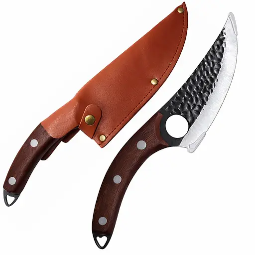 Обвалочный нож для мяса Satori из нержавеющей стали в кожаном чехле с кованым лезвием с деревянной рукояткой 27.5 см 88206 - фото 5