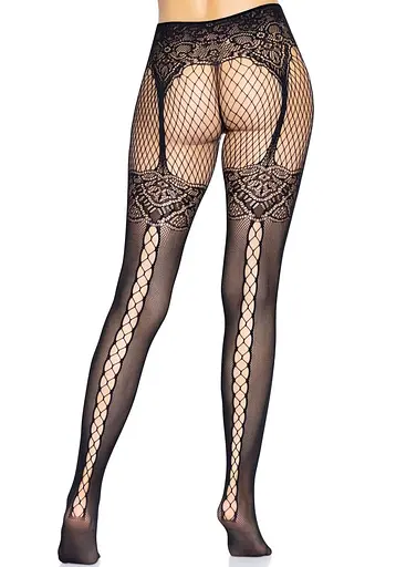 Колготки Leg Avenue Fishnet tights with back seam One size Black задний шов кружево сетка - фото 2