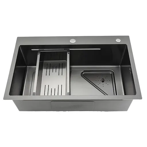 Кухонная мойка Gappo GS7246-6 накладная 720x460 мм, нержавеющая сталь, поверхность PVD, Черный - фото 2